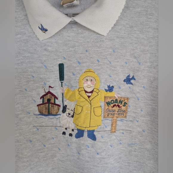Noah's Ark Embroidered Sweatshirt With Collar Top Stitch Vintage 2XL Light Stain - Picture 2 of 15